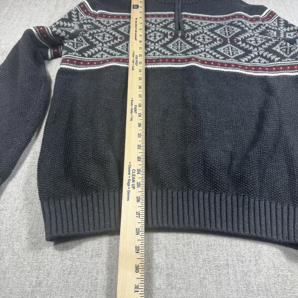 IZOD Men's Large Gray Fair Isle 1/4 Zip Cotton Blend Pullover Sweater